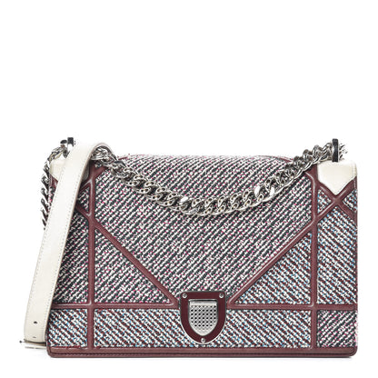 Christian Dior Tweed Calfskin Medium Diorama Flap Bag Burgundy Multicolor 1 of 16