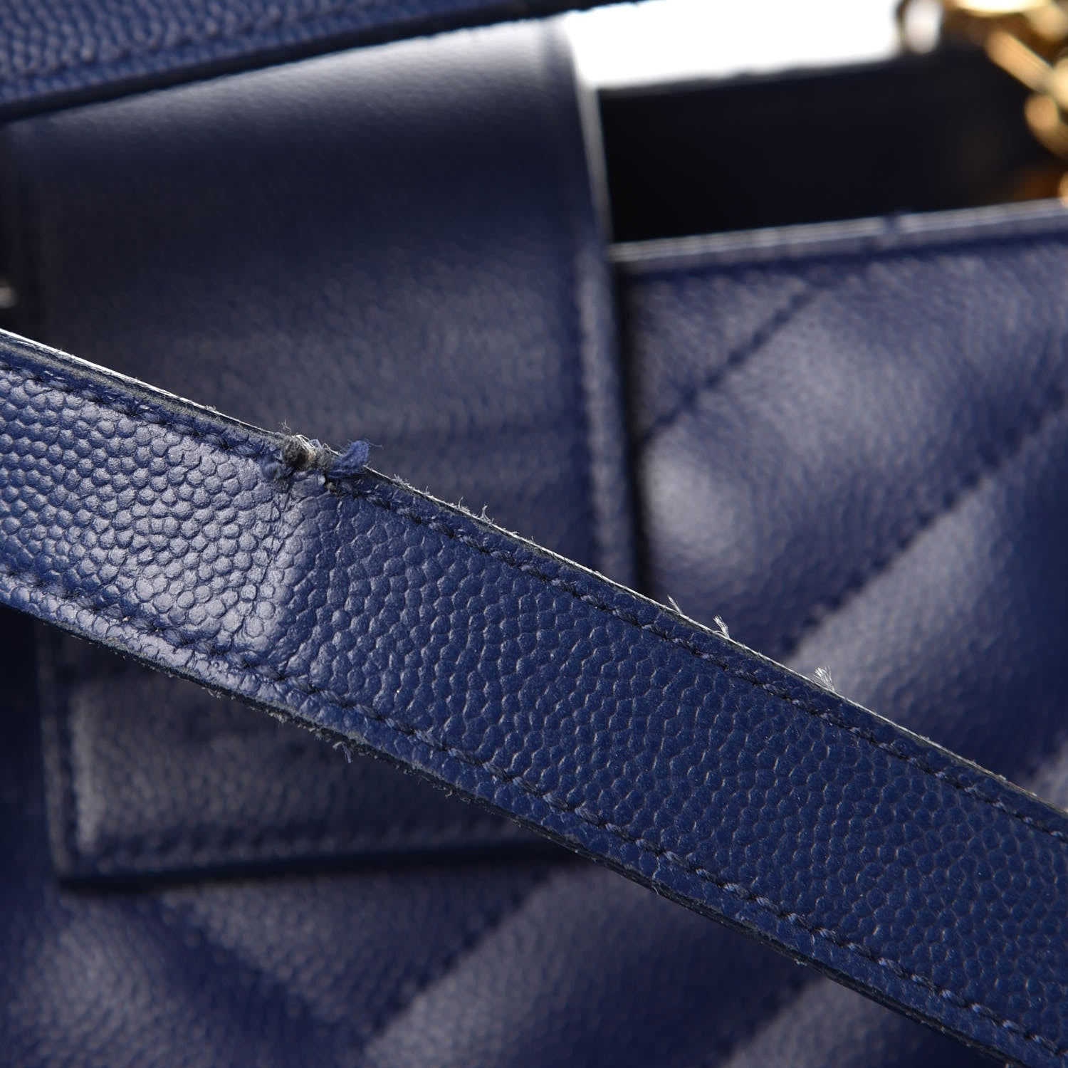 Saint Laurent Grain De Poudre Matelasse Chevron Monogram Shopping Bag Deep Marine 17 of 19