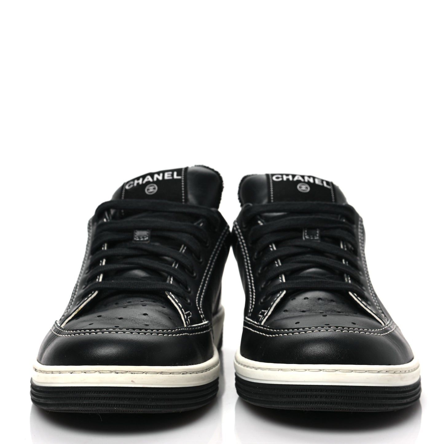 Calfskin Womens Logo Sneakers 40 Black White