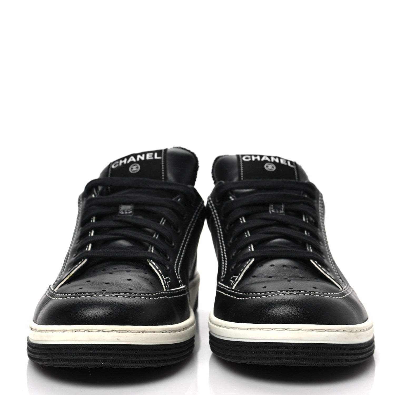 Chanel Calfskin Womens Logo Sneakers 40 Black White 2 of 9