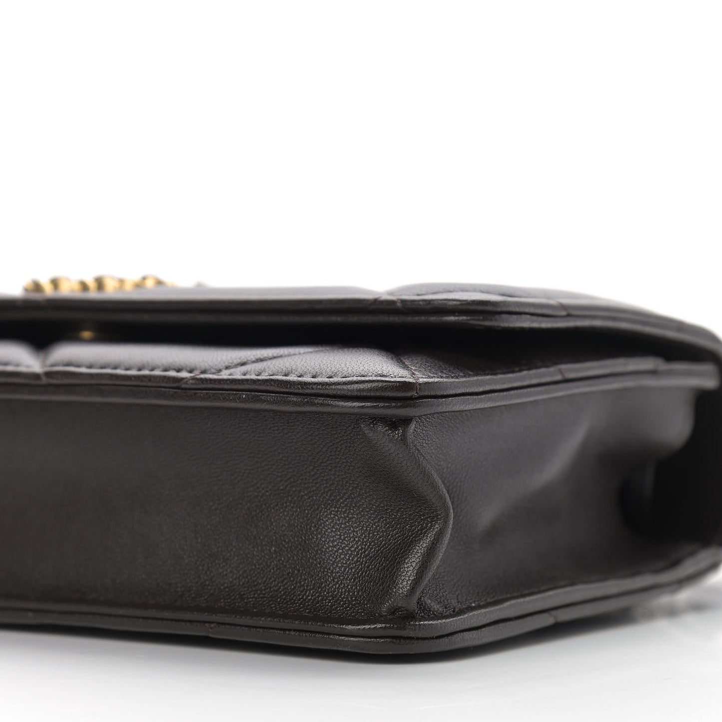Shiny Goatskin Quilted Chanel 19 Wallet On Chain WOC Dark Brown