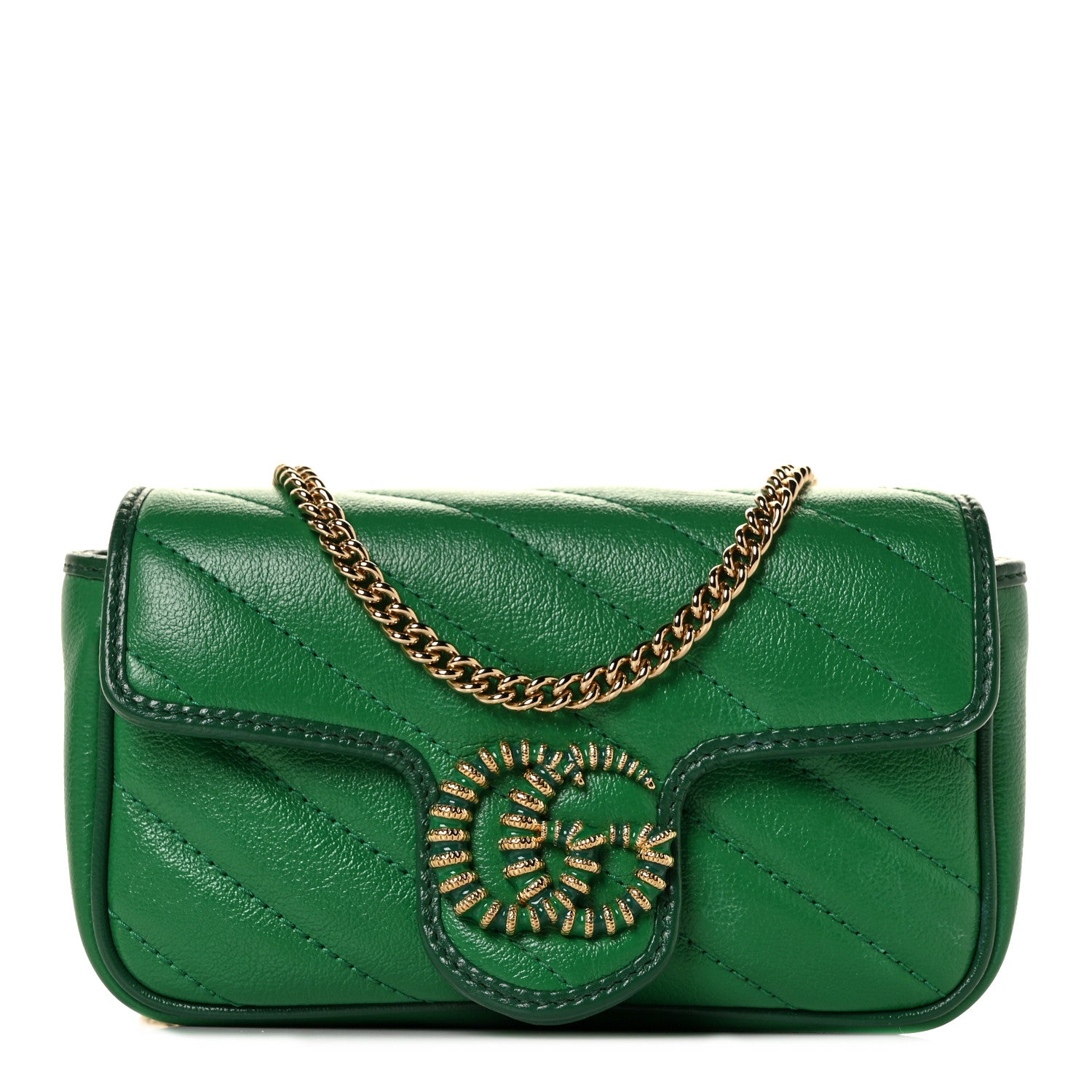 Gucci Azalea Calfskin Enamel Matelasse Diagonal Super Mini Torchon GG Marmont Shoulder Bag New Shamarock Emerald 1 of 10