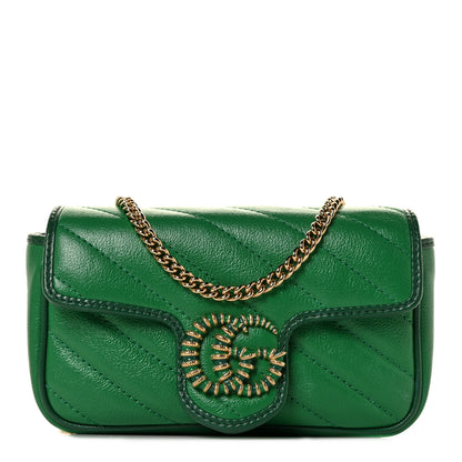 Gucci Azalea Calfskin Enamel Matelasse Diagonal Super Mini Torchon GG Marmont Shoulder Bag New Shamarock Emerald 1 of 10