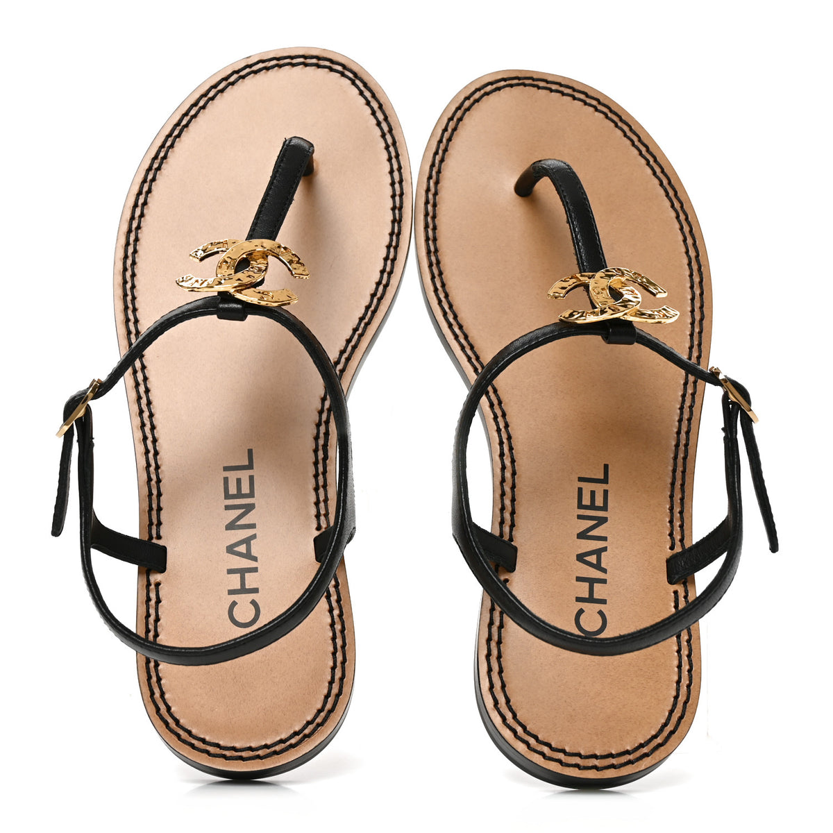 Chanel Lambskin CC Thong Sandals 35.5 Black Gold 2 of 9