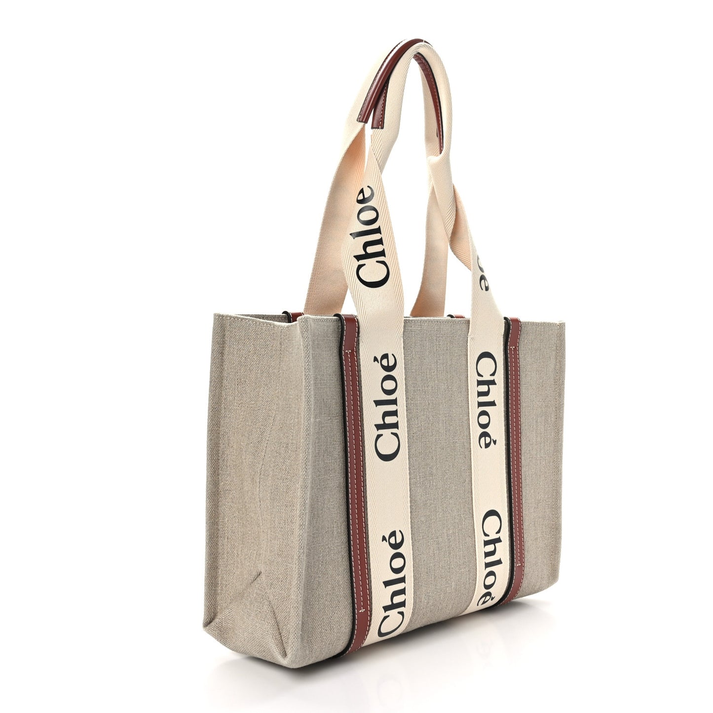 Cotton Calfskin Medium Woody Ribbon Tote White Brown