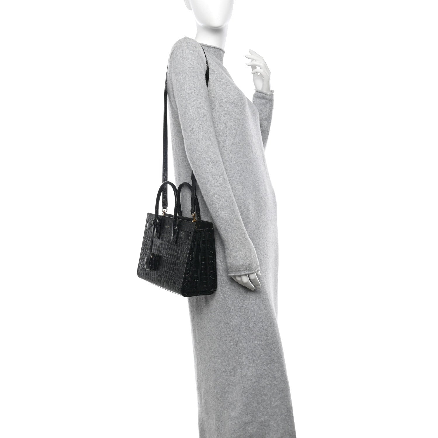 Saint Laurent Calfskin Crocodile Embossed Baby Sac De Jour Black 2 of 14