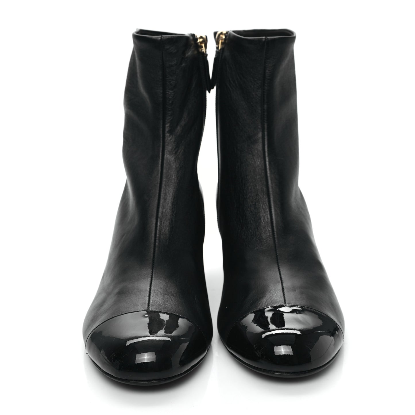 Stretch Lambskin Patent Calfskin Cap Toe CC Short Boots 41 Black