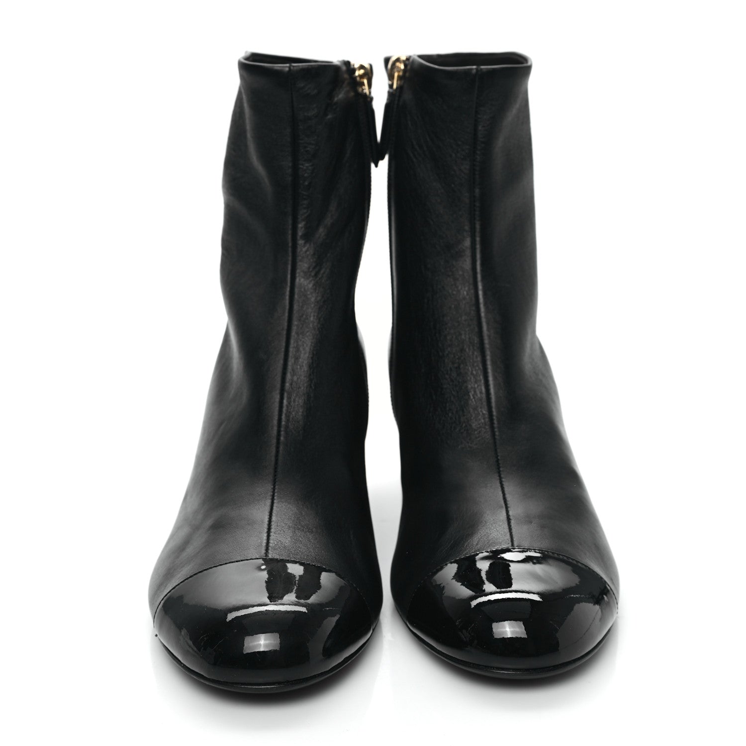 Chanel Stretch Lambskin Patent Calfskin Cap Toe CC Short Boots 41 Black 2 of 8