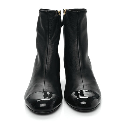 Chanel Stretch Lambskin Patent Calfskin Cap Toe CC Short Boots 41 Black 2 of 8