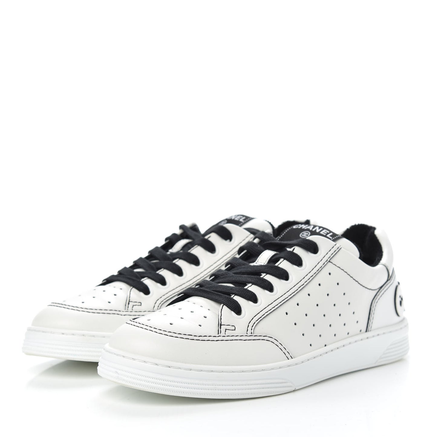 Calfskin Womens Logo Sneakers 39.5 White Black