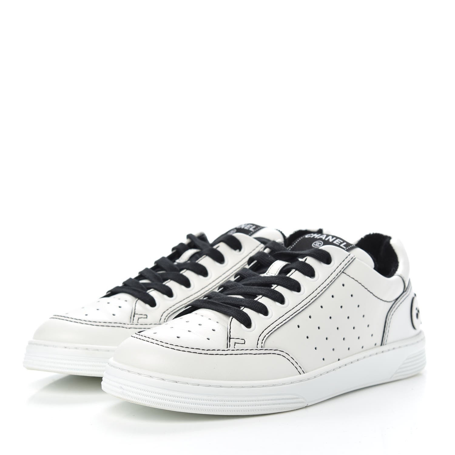 Chanel Calfskin Womens Logo Sneakers 39.5 White Black 3 of 9