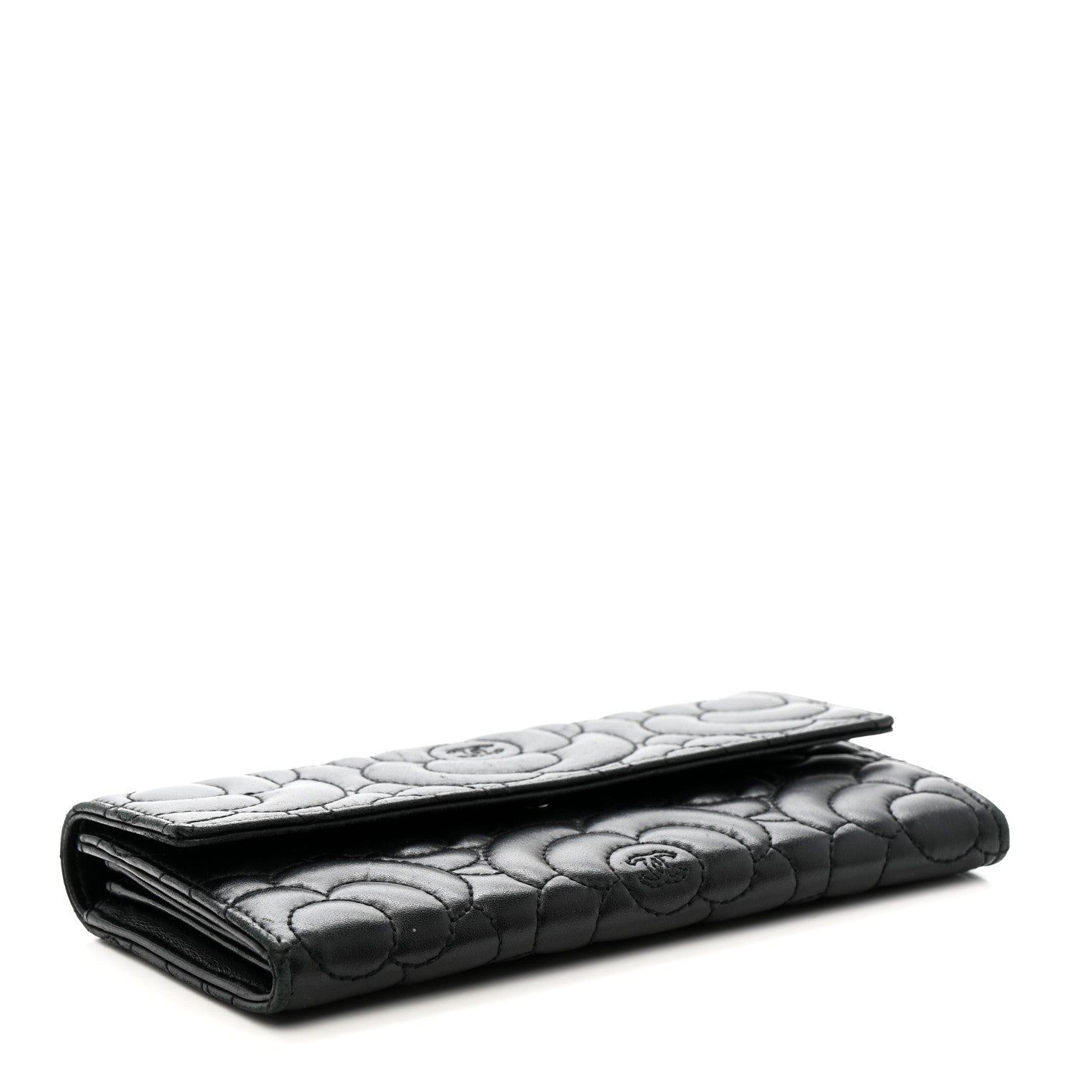 Chanel Lambskin Embossed Camellia Flap Wallet Black 4 of 9