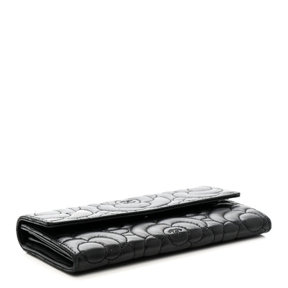 Chanel Lambskin Embossed Camellia Flap Wallet Black 4 of 9