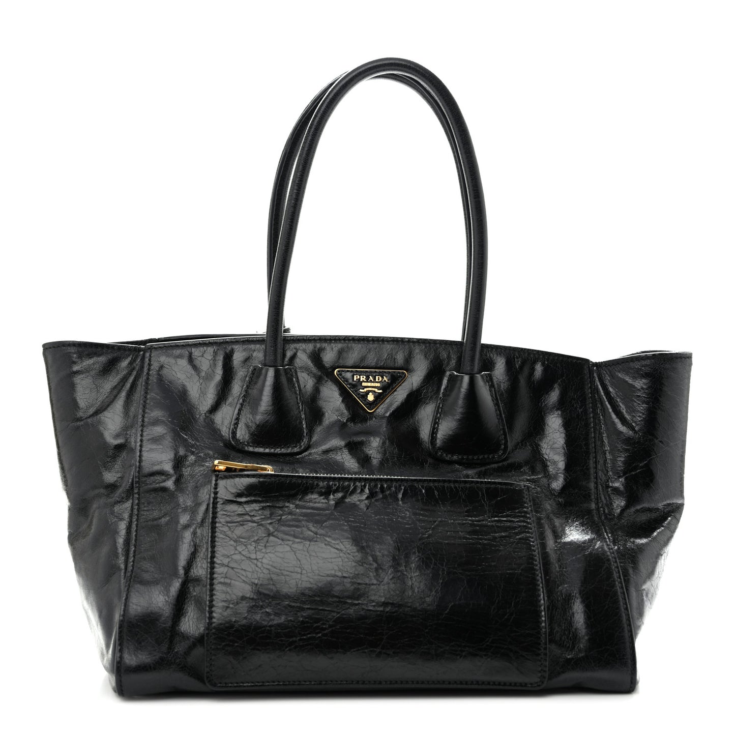 Glossy Calfskin Phenix Shopping Tote Black
