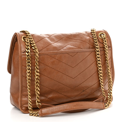Saint Laurent Crinkled Calfskin Matelasse Monogram Medium Niki Chain Satchel Caramel 3 of 13