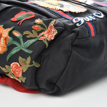 Gucci Techno Canvas Web L'Aveugle Par Amour Embroidered Double Buckle Backpack Black 8 of 14