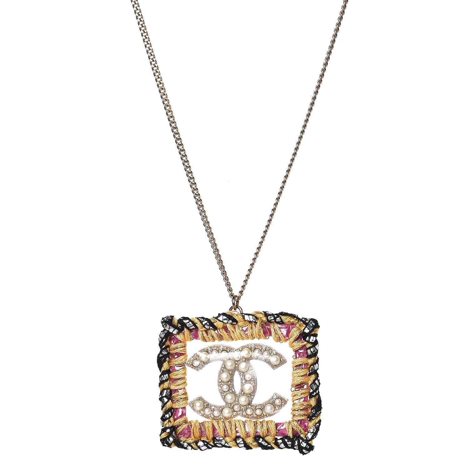 Chanel Tweed Pearl CC Medallion Necklace Multicolor 1 of 6