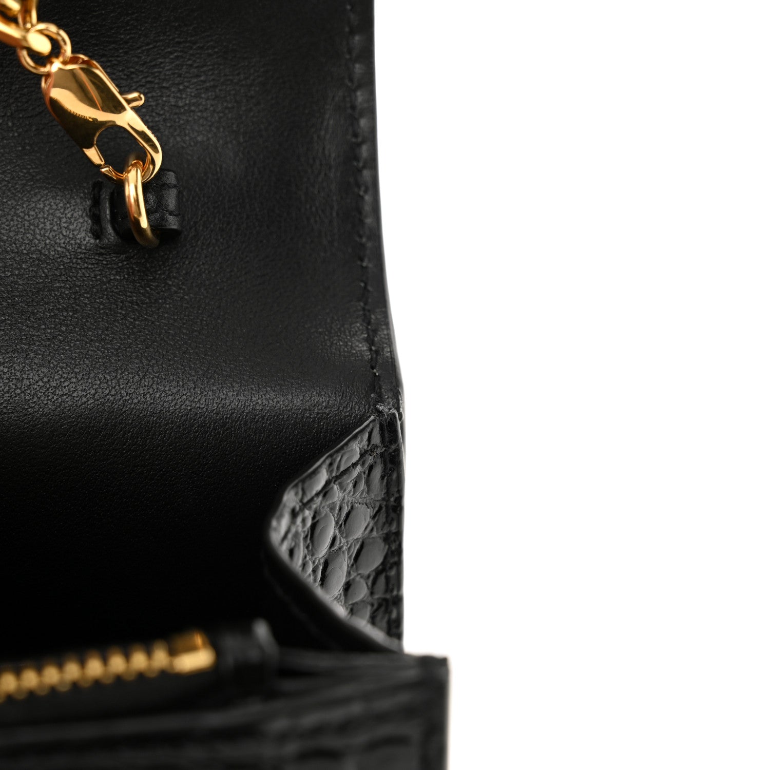 Saint Laurent Calfskin Crocodile Embossed Monogram Sunset Top Handle Chain Wallet Black 12 of 12