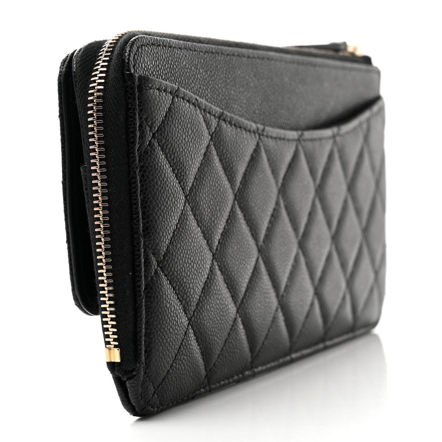 Caviar Quilted Flap Zip Pouch Black