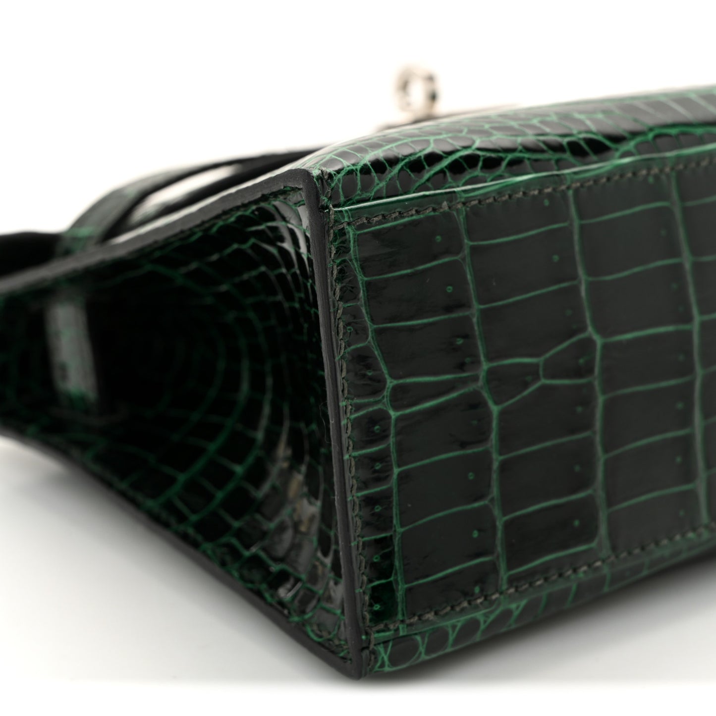 Shiny Porosus Crocodile Kelly Pochette Vert Cypress