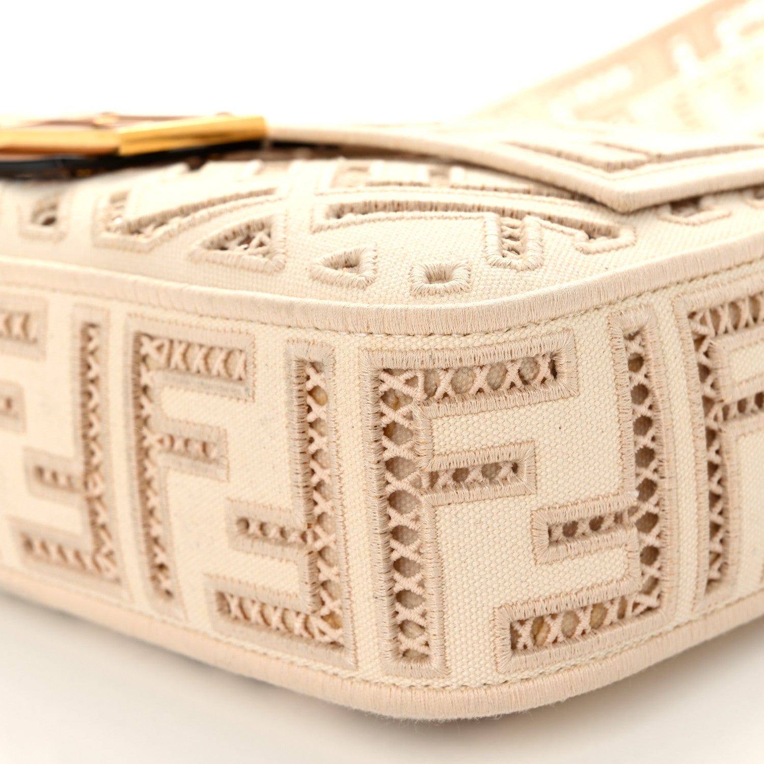 Fendi Canvas Cuoio Agata FF Ajour Embroidered Baguette Grezzo Cuoio 9 of 9