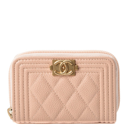 Chanel Caviar Quilted Boy Zip Around Coin Purse Wallet Beige 1 of 9