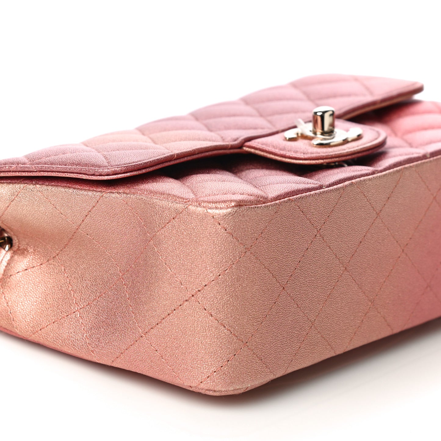 Metallic Lambskin Quilted Ombre Mini Rectangular Flap Pink