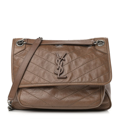 Saint Laurent Crinkled Calfskin Matelasse Monogram Medium Niki Chain Satchel Tan Brown 1 of 15