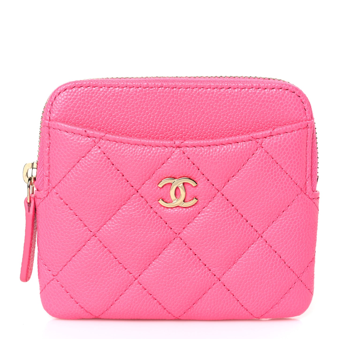 Caviar Quilted Zip Card Holder Wallet Pink