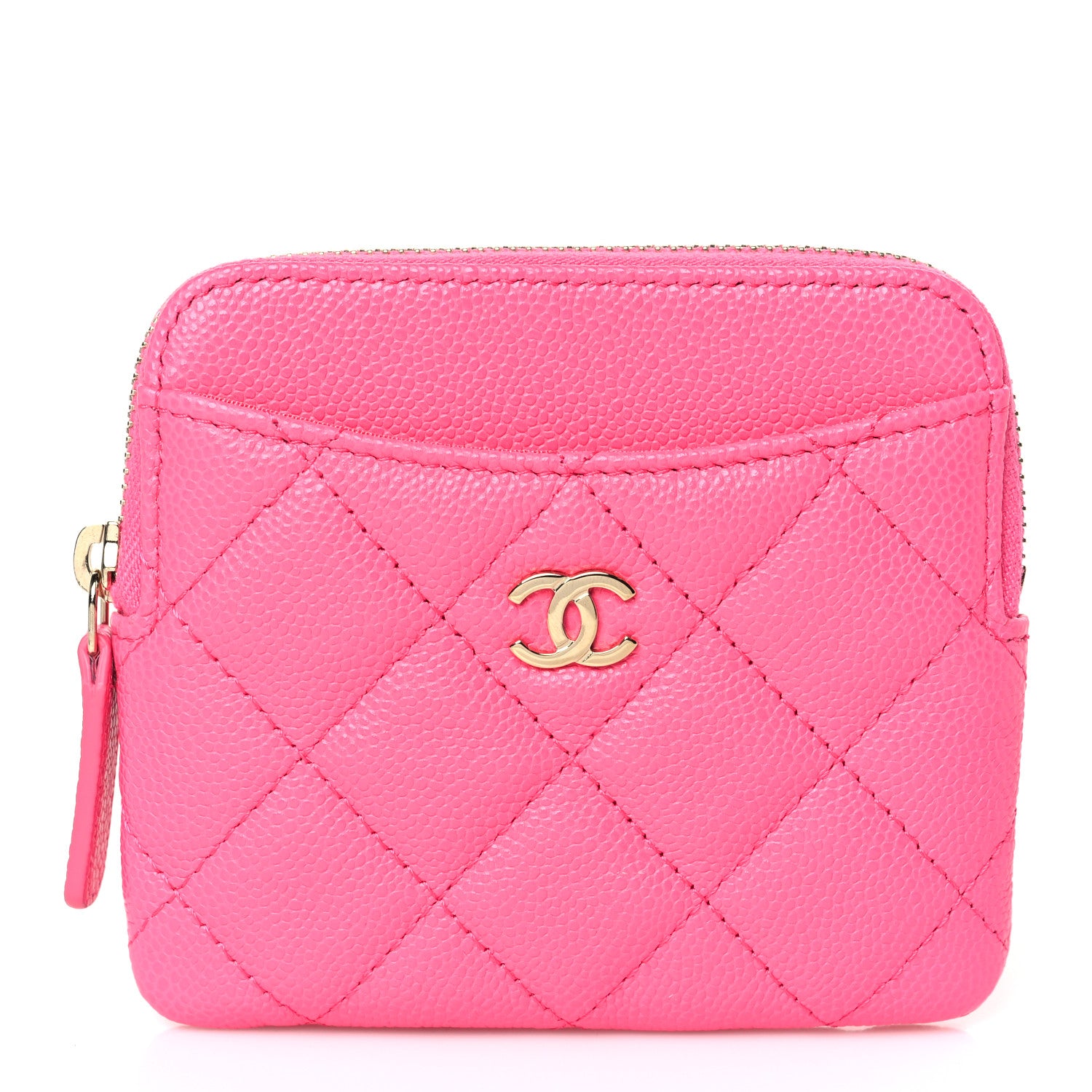 Chanel Caviar Quilted Zip Card Holder Wallet Pink 1 of 8