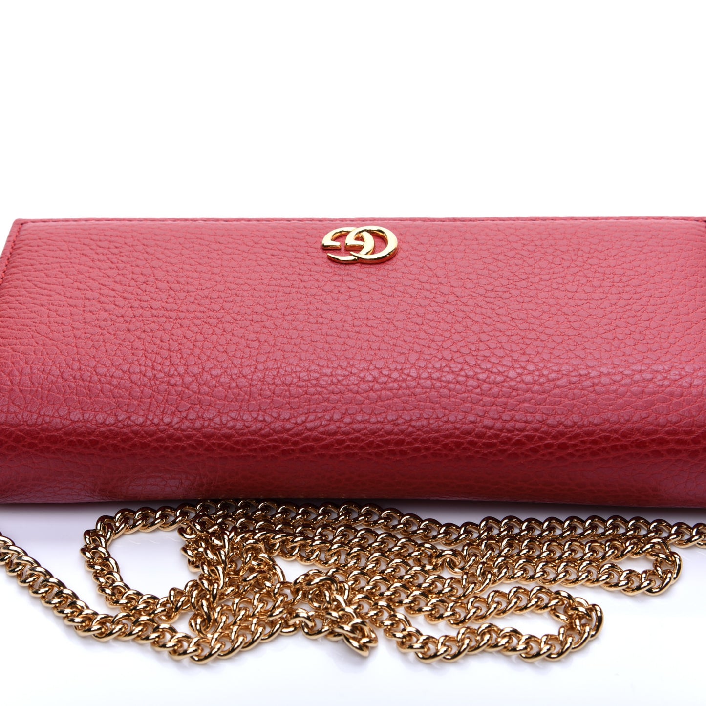 Dollar Calfskin Petite GG Marmont Wallet Chain Bag Hibiscus Red