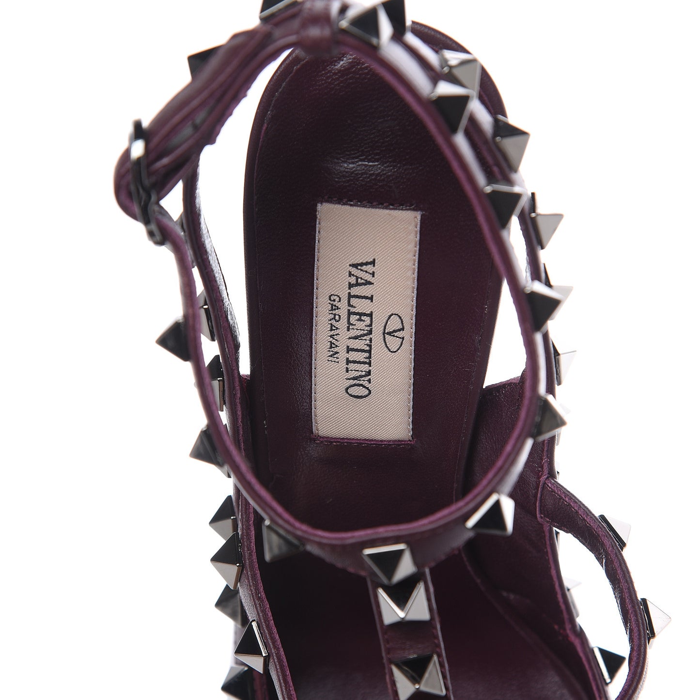 Wrinkled Patent Nappa Rockstud Ankle Strap 100mm Pumps 35 Rubin