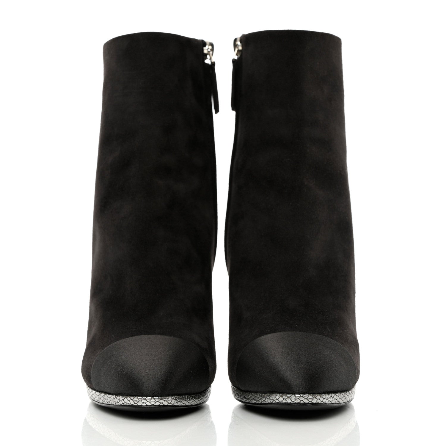 Chanel Suede Calfskin Satin Short Boots 39.5 Dark Grey 2 of 12