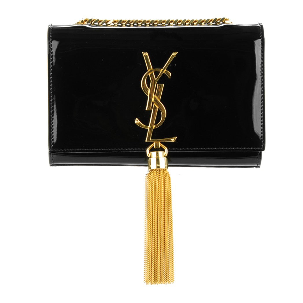 Patent Small Classic Monogram Tassel Satchel Black