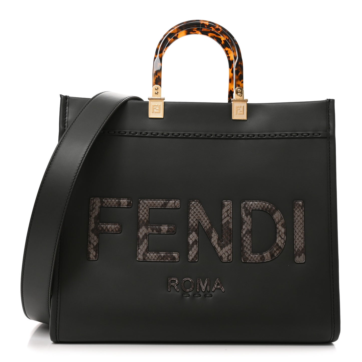 Vitello King Plexiglass Elaphe Python Print Logo Medium Fendi Sunshine Shopper Tote Dark Asphalt