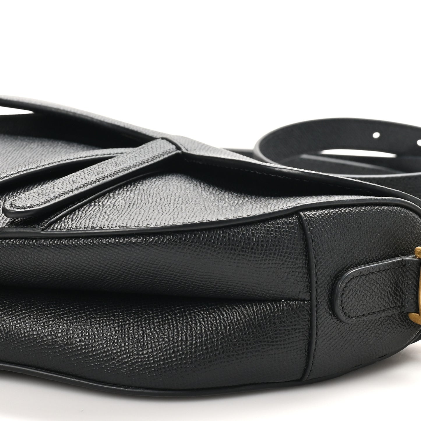 Grained Calfskin Saddle Bag With Strap Black