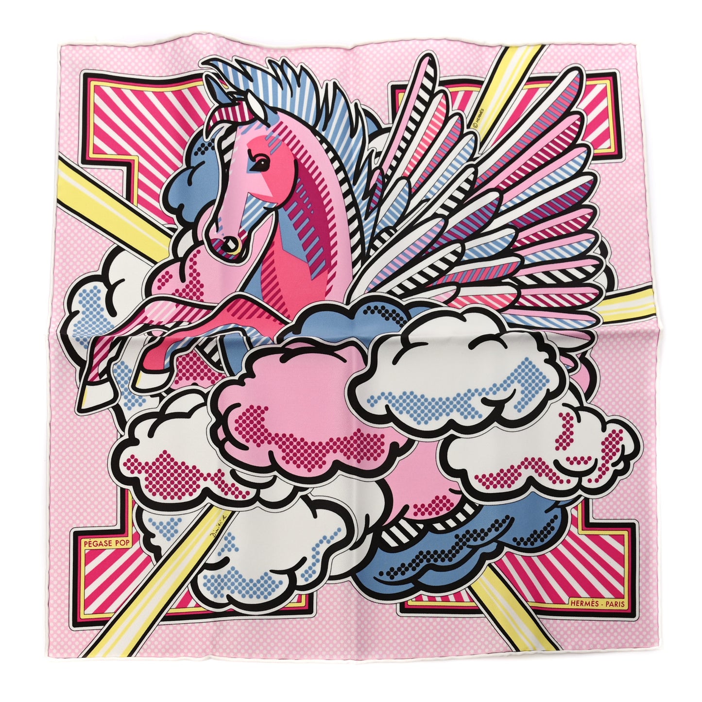 Silk Pegase Pop Scarf 45 Rose Bleu Jaune