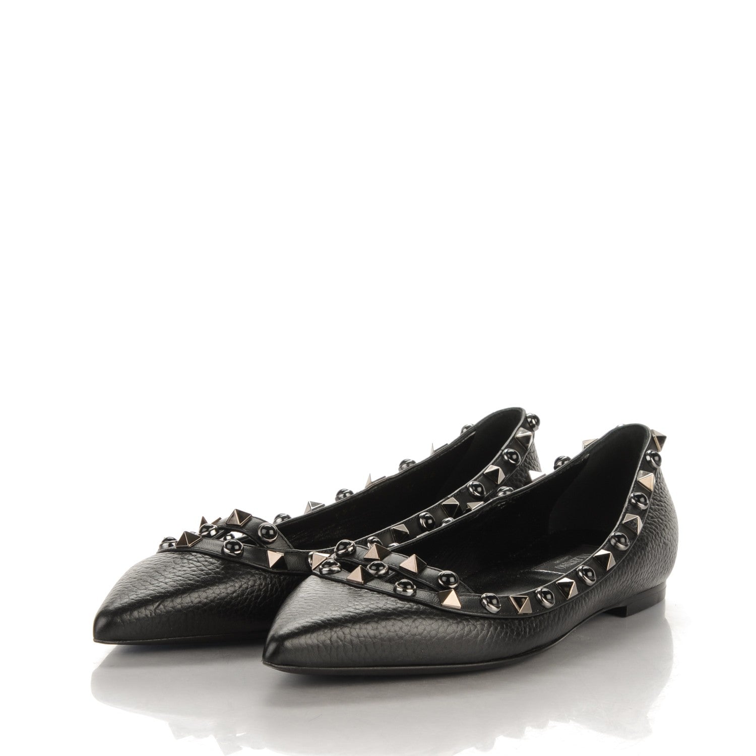 Valentino Garavani Pebbled Calfskin Onyx Rockstud Rolling Ballerina Flats 36 Black 3 of 8