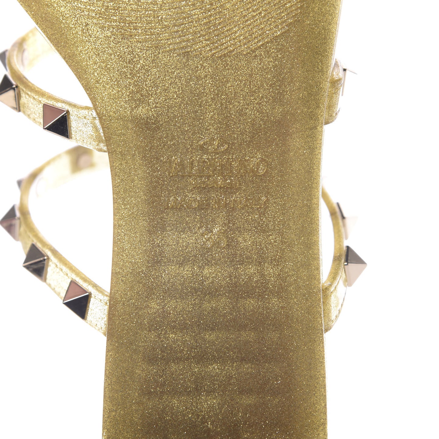 PVC Jelly Glitter Rockstud Caged Flat Thong Sandals 36 Oro