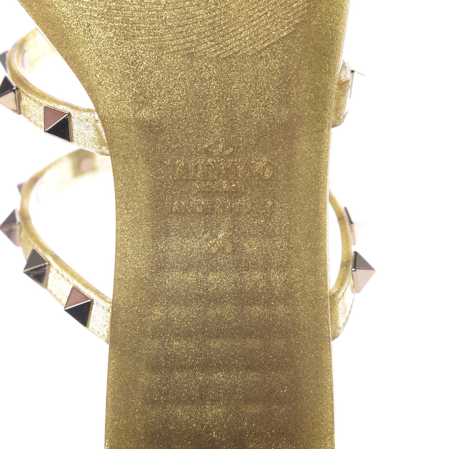 Valentino Garavani PVC Jelly Glitter Rockstud Caged Flat Thong Sandals 36 Oro 7 of 8