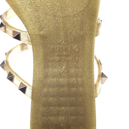 Valentino Garavani PVC Jelly Glitter Rockstud Caged Flat Thong Sandals 36 Oro 7 of 8