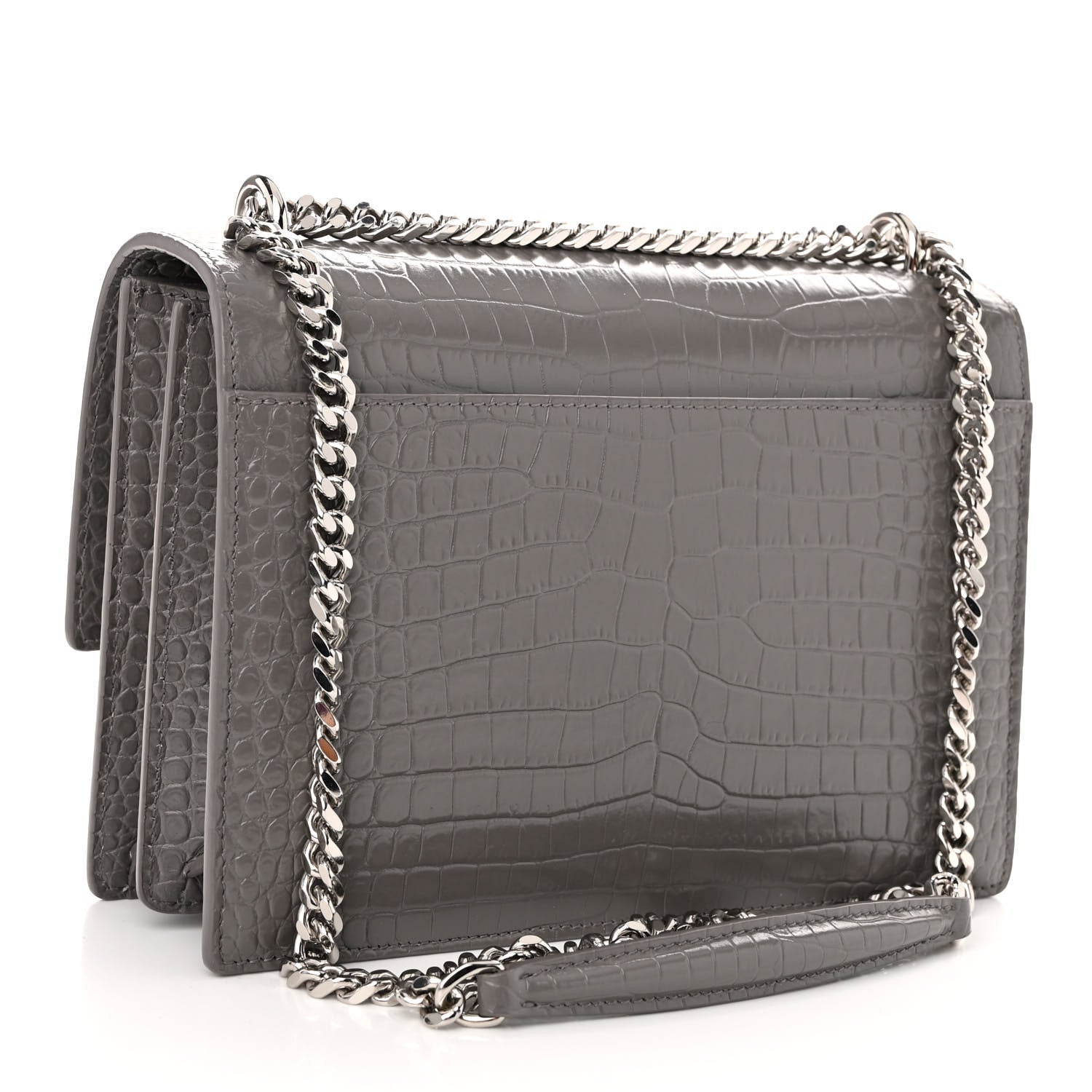 Saint Laurent Calfskin Crocodile Embossed Medium Monogram Sunset Fog 3 of 10