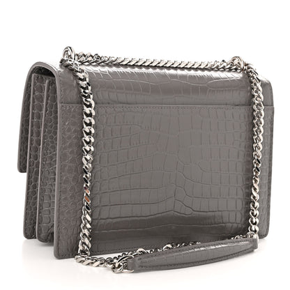Saint Laurent Calfskin Crocodile Embossed Medium Monogram Sunset Fog 3 of 10