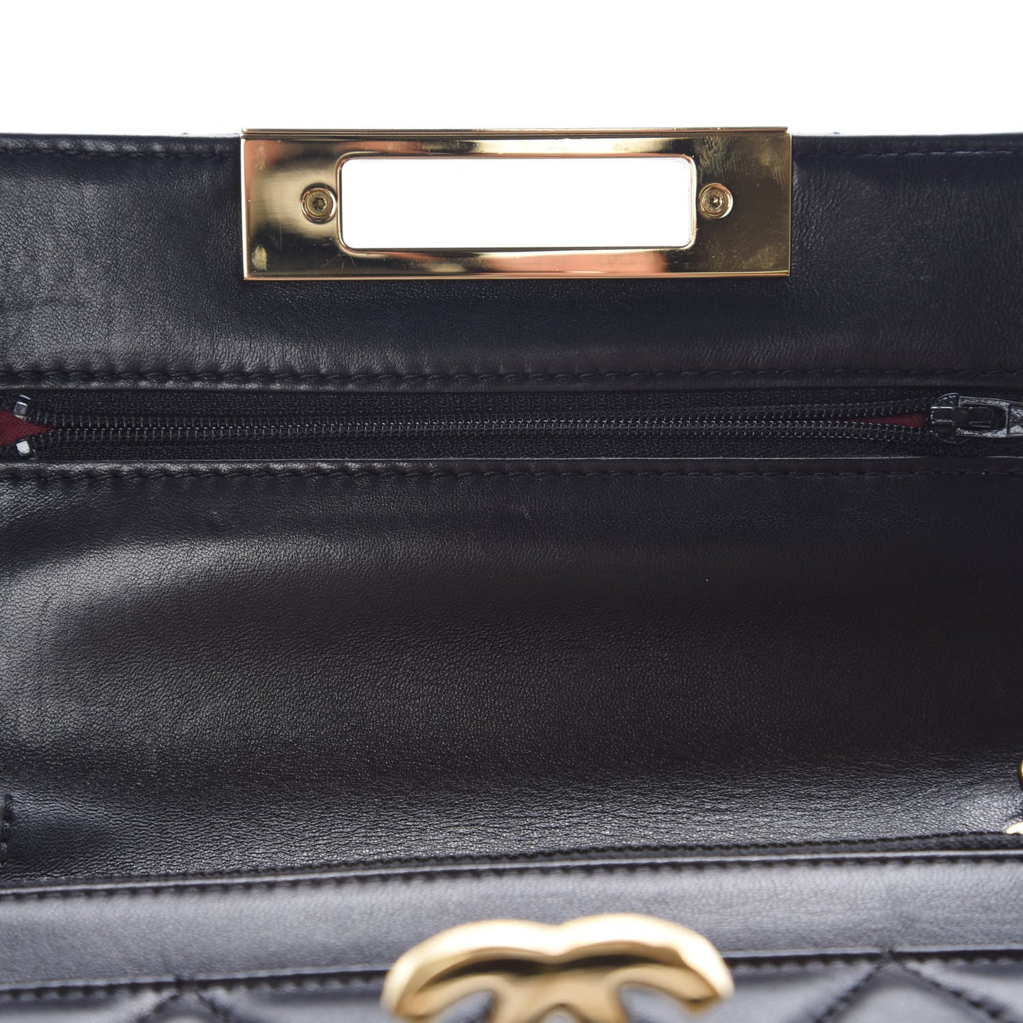 Lambskin Quilted Golden Class Wallet on Chain WOC Black