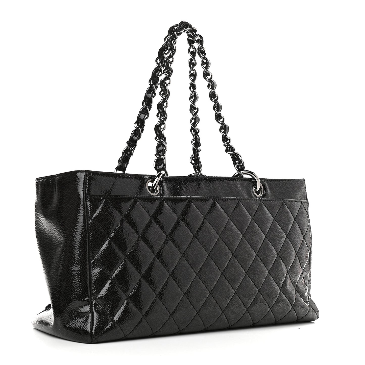 Glazed Caviar Quilted Diamond Shine Small Tote Black