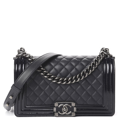 Chanel Goatskin Quilted Patent Medium Duo Boy Flap Dark Blue 1 of 8