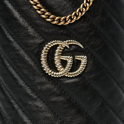 Gucci Vintage Effect Calfskin Matelasse Diagonal Mini Torchon GG Marmont 2.0 Bucket Bag Black Romantic Cherry 8 of 11