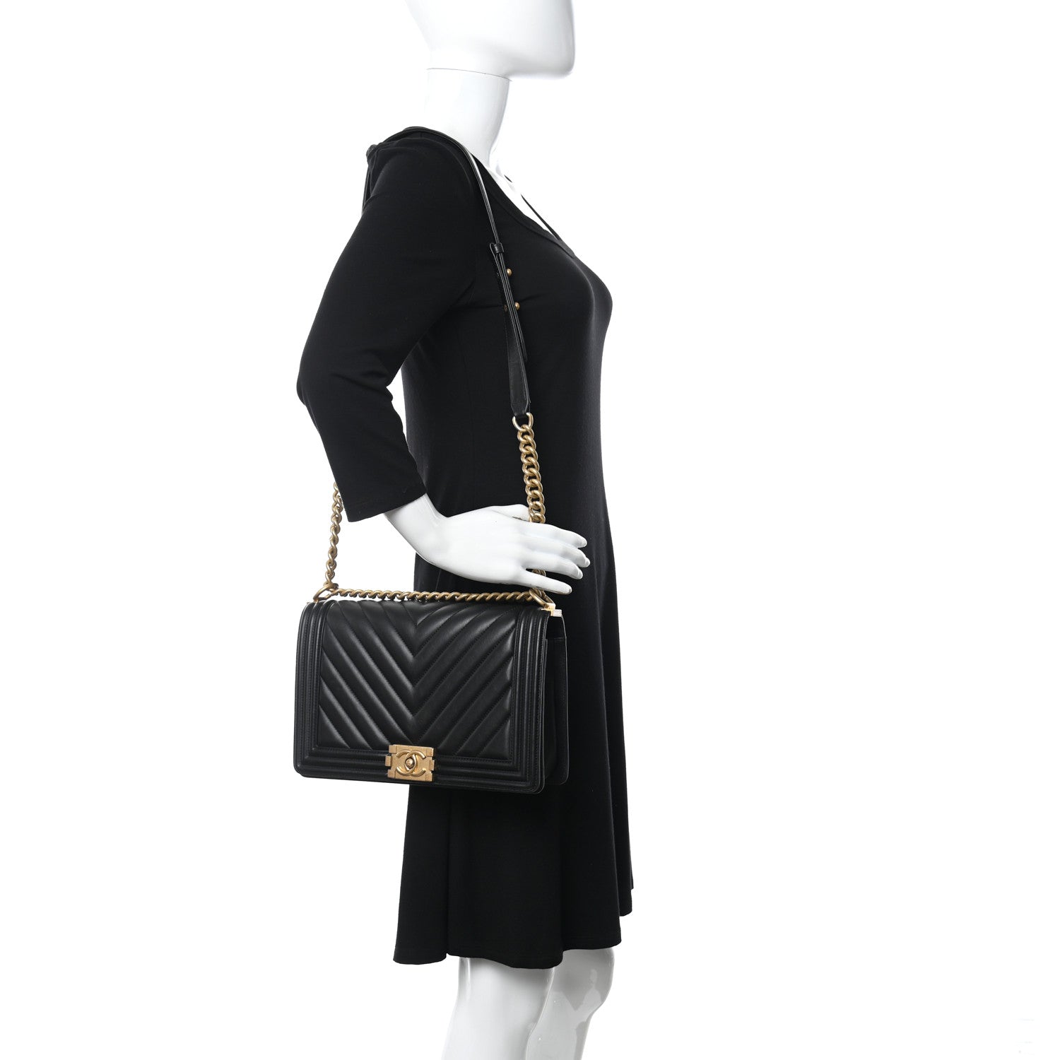 Chanel Calfskin Chevron Quilted New Medium Boy Flap Black 2 of 15