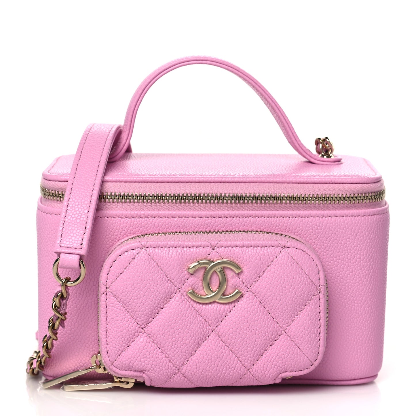 Caviar Quilted Top Handle Pocket Vanity Case Lilac