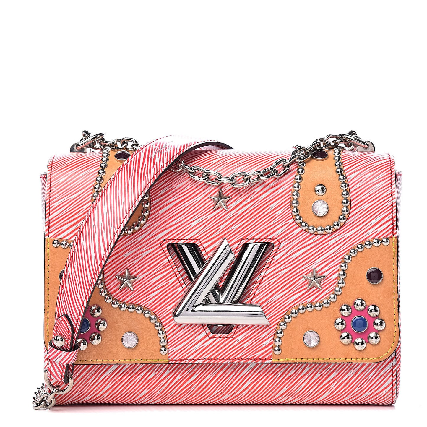 Epi Studded Twist Shoulder Bag MM Denim Red